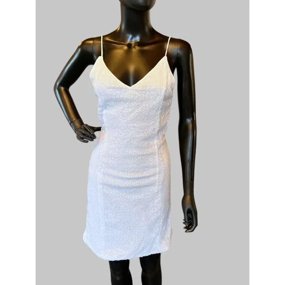 NWT White Sequin Short Open Back Cocktail Dress - YYA - Picture 1 of 4